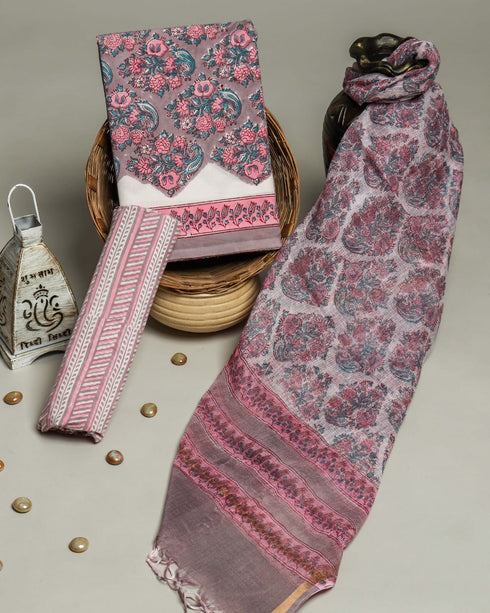 Buta Print Cotton Suit Set with kota Doruia Dupatta (3CKD82)